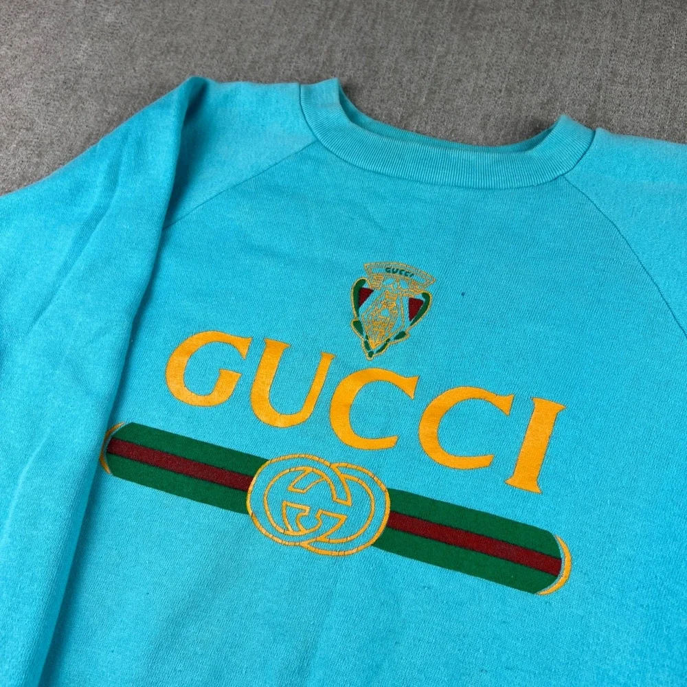 Vintage 90s Fruit of the Loom Gucci Bootleg Raglan Sweatshirt Mens M Turquoise